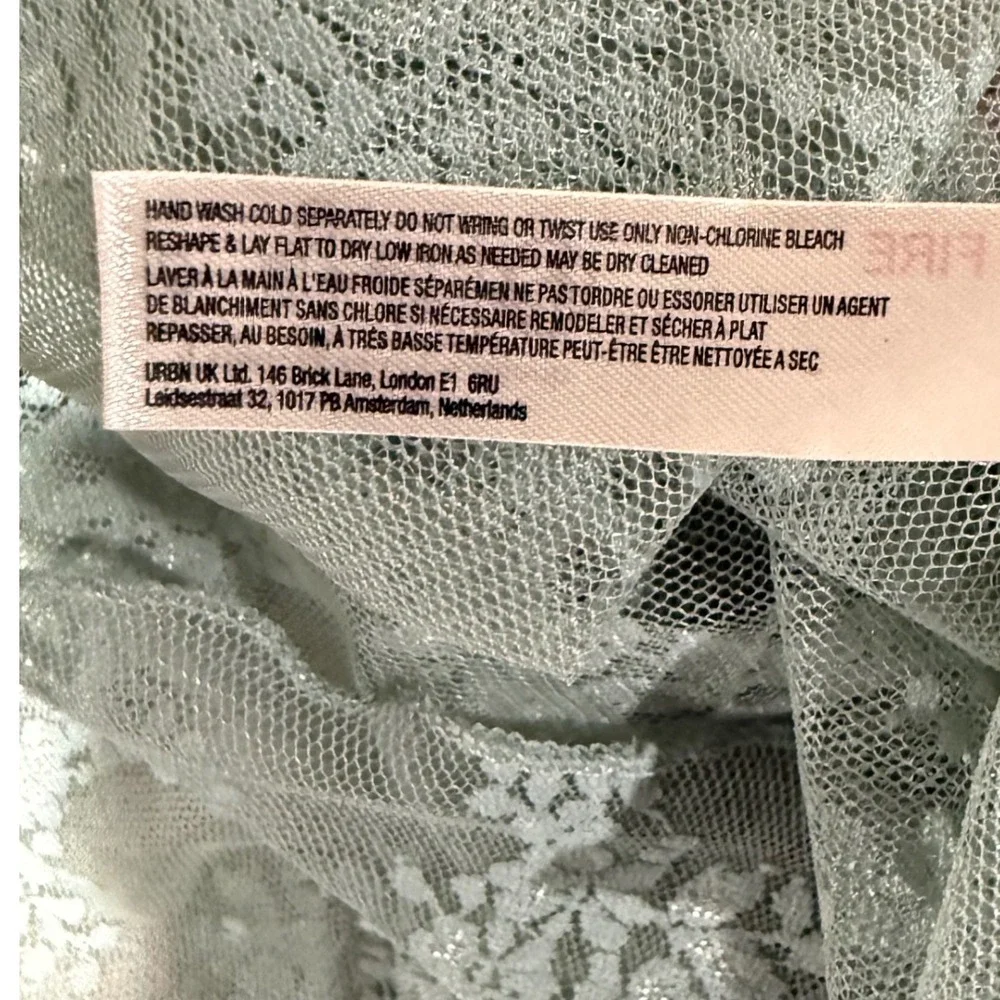 Free People Intimately Sheer Floral Lace Mock Neck Top Blouse Green Blue Small